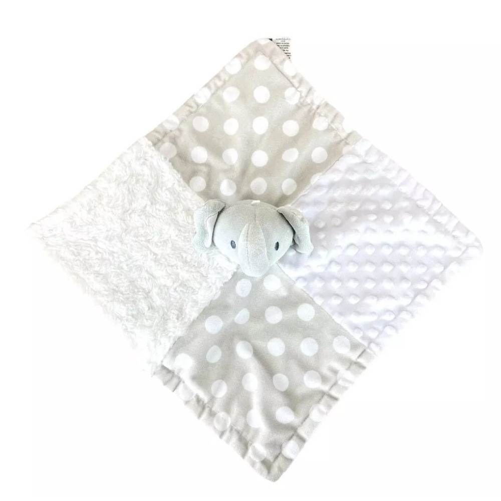 Baby Essentials Elephant Gray White Lovey Security Blanket Polka Dot Fuzzy Soft